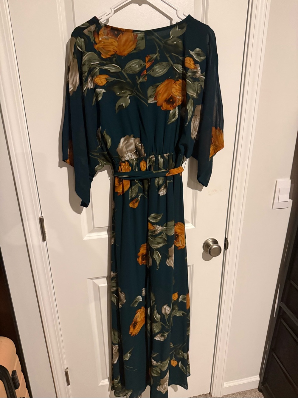 Baltic Born Teal Floral Maxi Dress with Orange and Cream Blooms - Picture 3 of 4